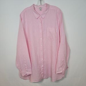 LL Bean 100% Linen Tunic Shirt Womens 3X Pink Long Sleeve Button Up Washable